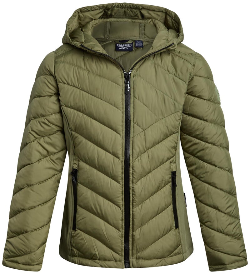 Reebok Girls Winter Jacket - Weather Resistant Hooded Quilted Puffer Parka Girls Jacket - Lightweight Warm Winter Coat, Size 10-12, Sage - Image 5