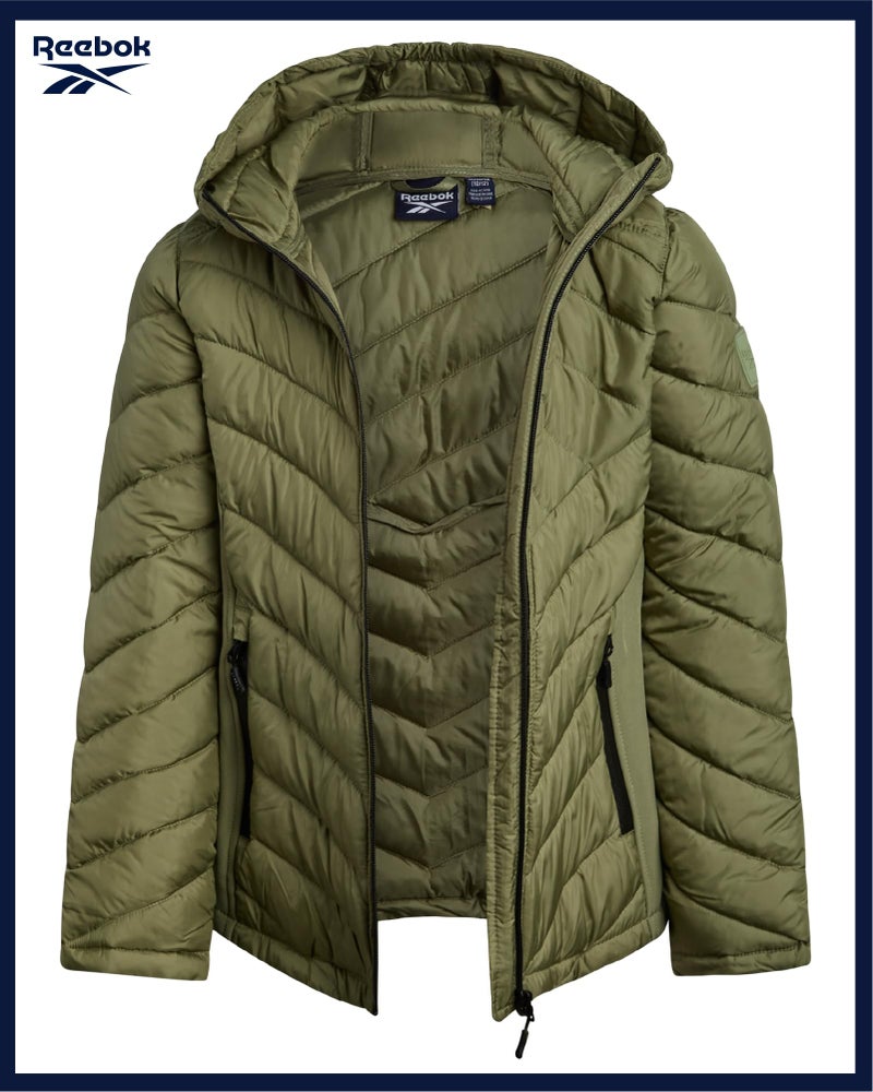 Reebok Girls Winter Jacket - Weather Resistant Hooded Quilted Puffer Parka Girls Jacket - Lightweight Warm Winter Coat, Size 10-12, Sage - Image 2
