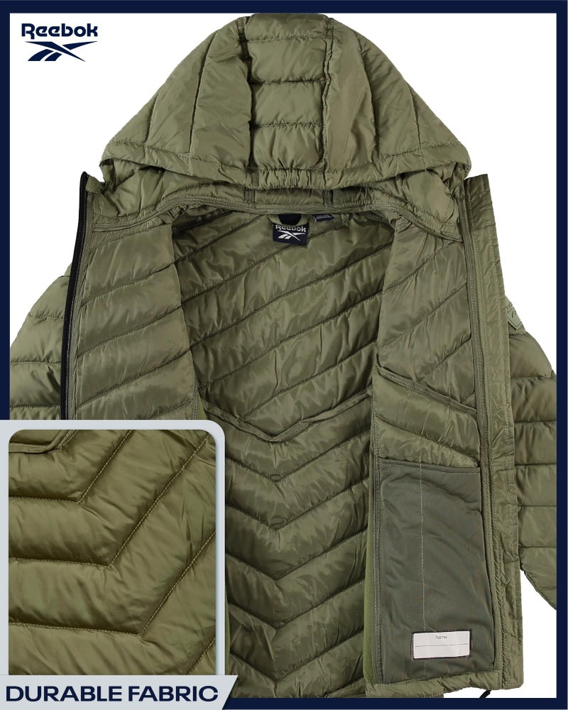 Reebok Girls Winter Jacket - Weather Resistant Hooded Quilted Puffer Parka Girls Jacket - Lightweight Warm Winter Coat, Size 10-12, Sage - Image 4