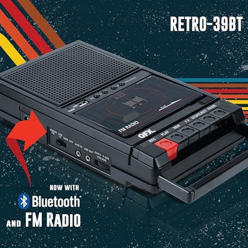 QFX RETRO-39 Portable Shoebox Cassette Tape Recorder – USB to Cassette Recording, Built-in Microphone, 3.5" Bluetooth Speaker, FM Radio, MP3 Playback, Line-in/Out, AC/Battery Powered - Image 2