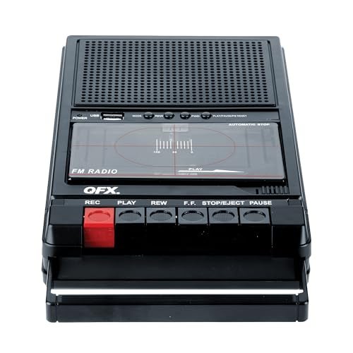 QFX RETRO-39 Portable Shoebox Cassette Tape Recorder – USB to Cassette Recording, Built-in Microphone, 3.5" Bluetooth Speaker, FM Radio, MP3 Playback, Line-in/Out, AC/Battery Powered - Image 1