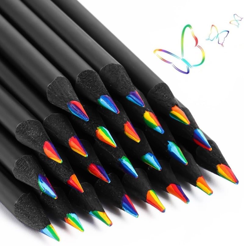 CARAXIS Art Supplies for Kids and Adults, 7 Color in 1 Black Wooden Rainbow Colored Pencils for Coloring Books, Easter Basket Stuffers, Drawing, Sketching (12Pcs) - Image 1