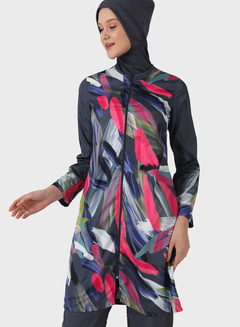 Mayo Bella by Modanisa Printed Fully Covered Swimsuit