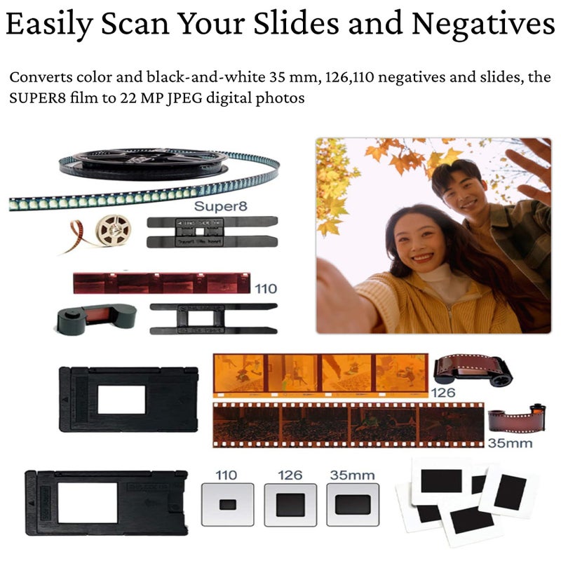 12 Mp Film Slide Scanner 2 0 Inch Lcd Negative Converter For 135 126 110 Super 8mm Films Slides Negatives Converts To Jpg Digital Photos Color Black White - Image 5