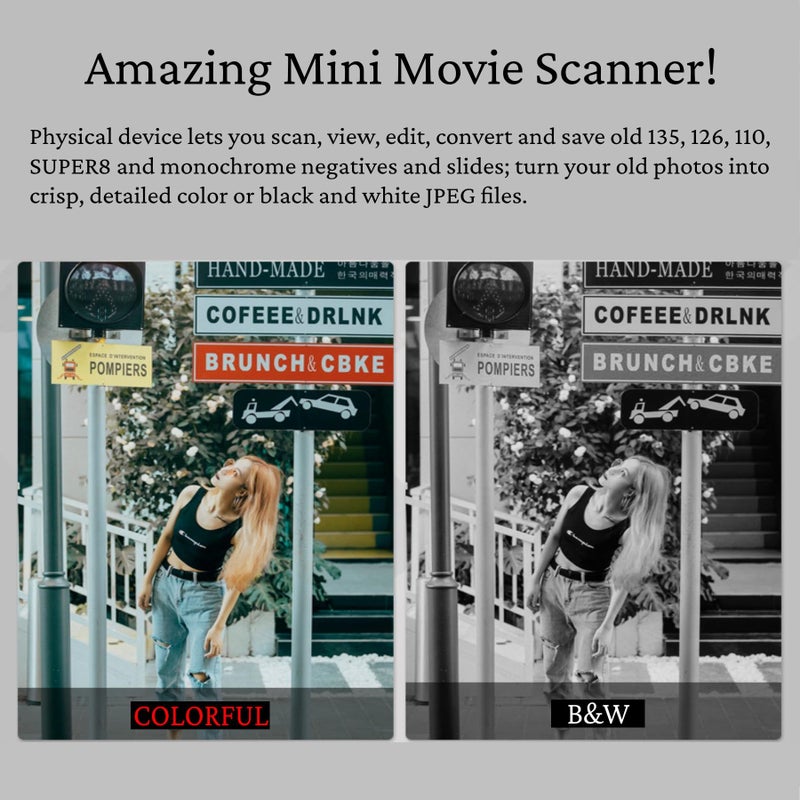 12 Mp Film Slide Scanner 2 0 Inch Lcd Negative Converter For 135 126 110 Super 8mm Films Slides Negatives Converts To Jpg Digital Photos Color Black White - Image 3