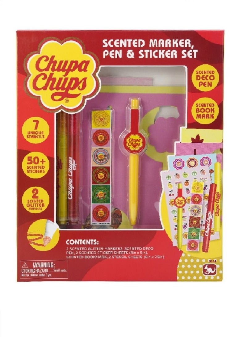 Kangaru Chupa Chup Scented Glitter Marker Pen And Sticker Set