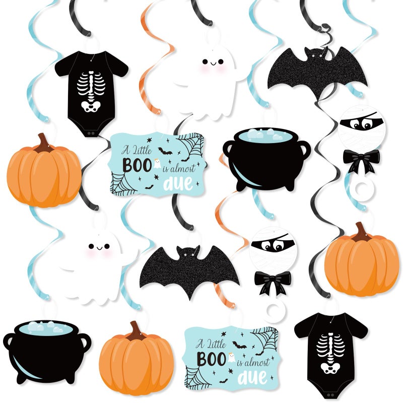 K KUMEED Halloween Baby Shower Decorations 20 pcs Blue A Little Boo is Almost Due Hanging Swirl Decorations for boysGhost Pumpkin Foil Swirls Ceiling for Outdoor Indoor Decor Halloween Baby Shower - Image 2