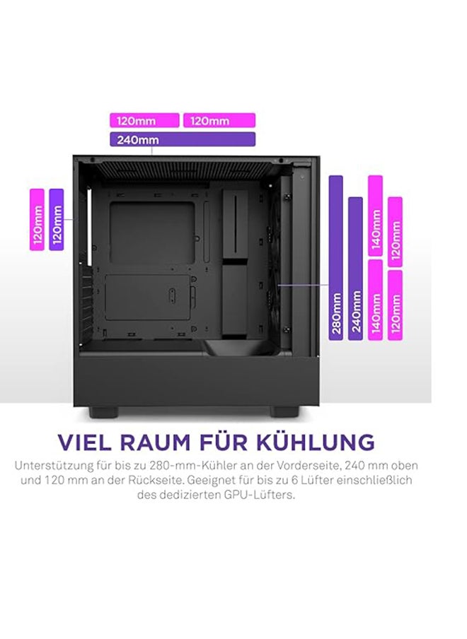 NZXT - H5 Flow - CC-H51FB-01 - ATX Mid Tower PC Gaming Case - Front I/O USB Type-C Port - Quick-Release Tempered Glass Side Panel - Black - Image 1