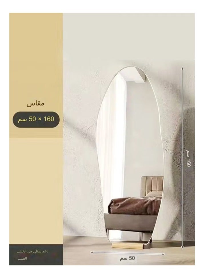 fashionhome Premium Modern Design Full Length Mirror Borderless Standing Hanging Large Bedroom Mirror Floor Mirror Dressing Mirror Wall-Mounted Mirror with Wood Base 50 x 160 Centimeter - Image 5