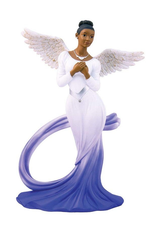 Ebony Treasures Sash Angel in Blue African American Angel Statue white/blue/silver 11.75 inches
