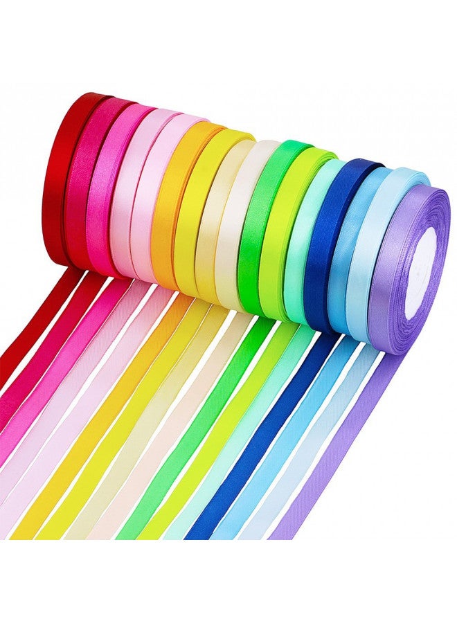 Supla 16 Colors 400 Yard Fabric Ribbon Silk Satin Roll Satin Ribbon Rolls in 2/5" Wide, 25 Yard/roll,16 Rolls,Satin Ribbon Fabric Ribbon Embellish Ribbon Ribbon for Bows Crafts Gifts Party Wedding - Image 1