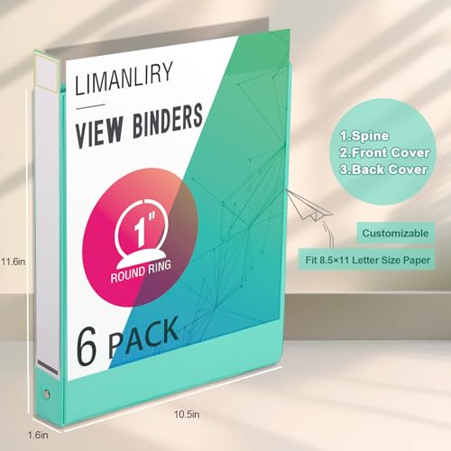 LIMANLIRY 3 Ring Binders,1 Inch Round Rings, with Clear View Covers, Assorted Colors,6 Pack - Image 3