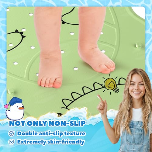 UNEEDE Dinosaur Kids Bathtub Mat - Extra Thick Rubber Shower Mat for Toddlers, 30"x18" Bath Mat with 100+ Suction Cups, Machine Washable Tub Pad for Babies & Children's Bath Time Comfort - Image 4