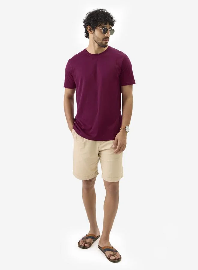 The Souled Store Men Burgundy Plain Interlock Cotton T-Shirt