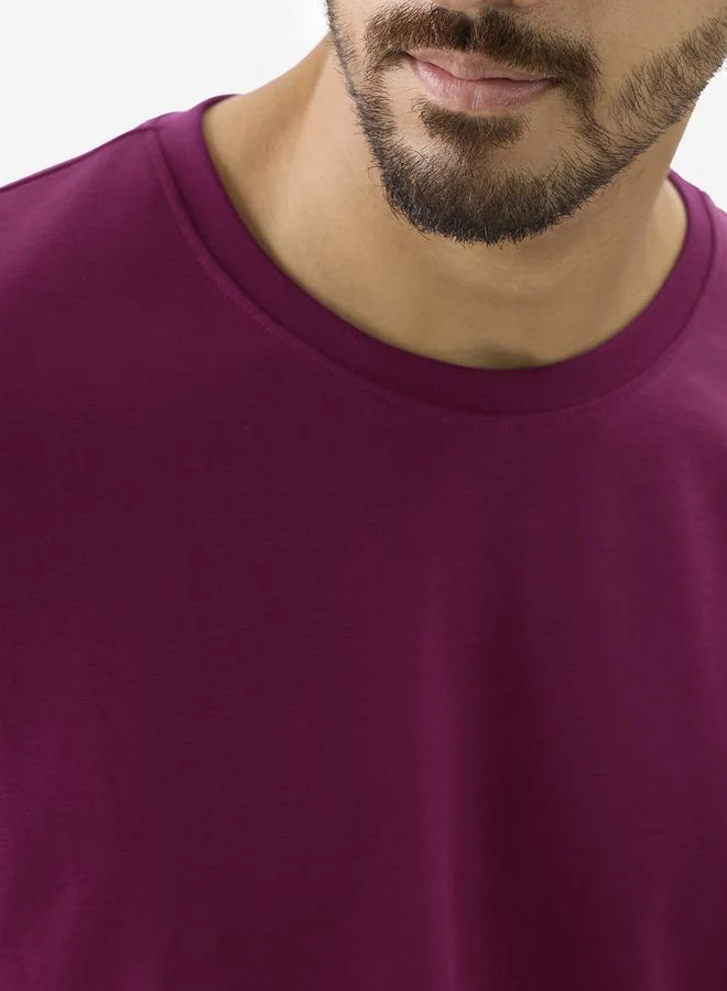 The Souled Store Men Burgundy Plain Interlock Cotton T-Shirt