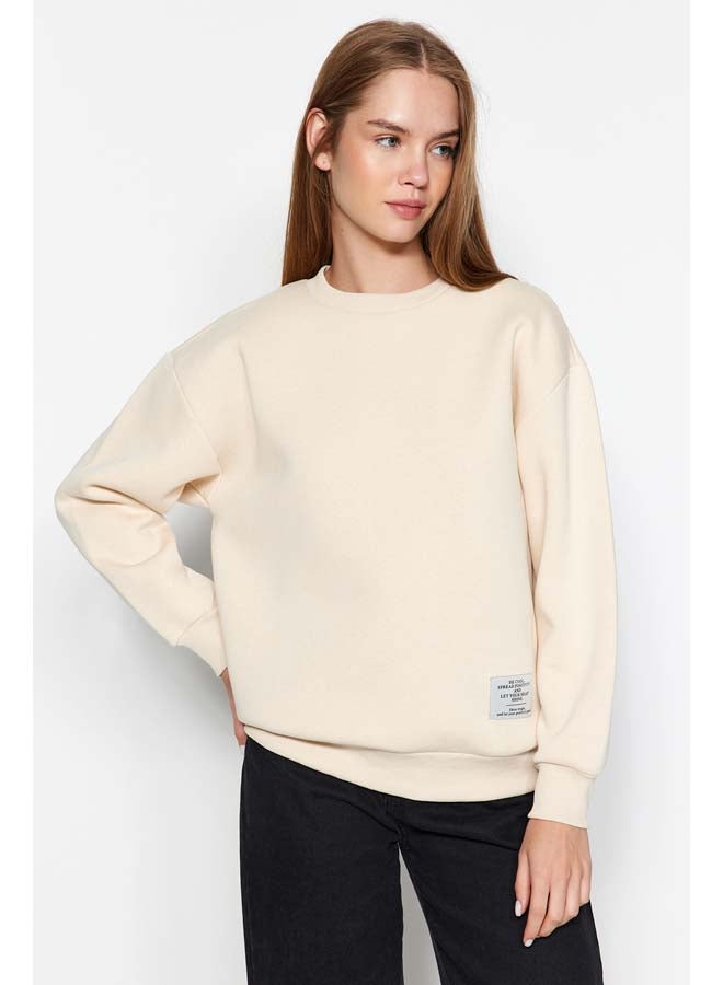 Light Stone Label Detailed Regular Crew Neck Knitted Sweatshirt TWOAW24SW00289