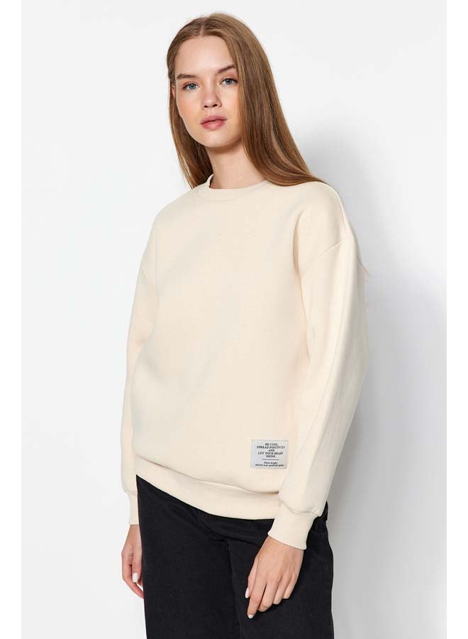 Light Stone Label Detailed Regular Crew Neck Knitted Sweatshirt TWOAW24SW00289
