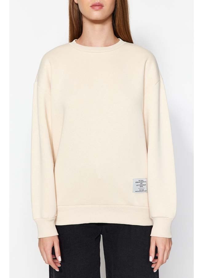 Light Stone Label Detailed Regular Crew Neck Knitted Sweatshirt TWOAW24SW00289