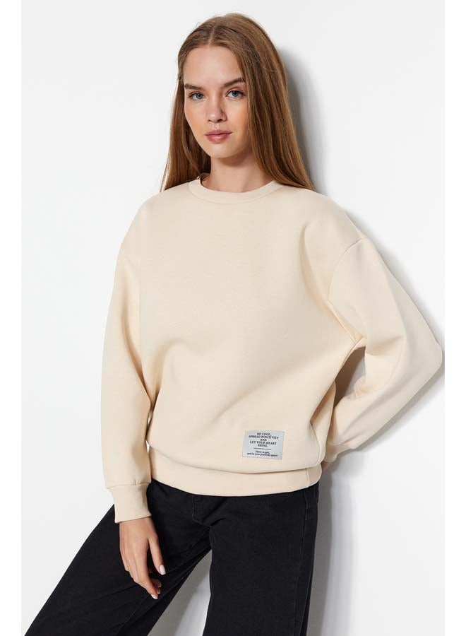 Light Stone Label Detailed Regular Crew Neck Knitted Sweatshirt TWOAW24SW00289
