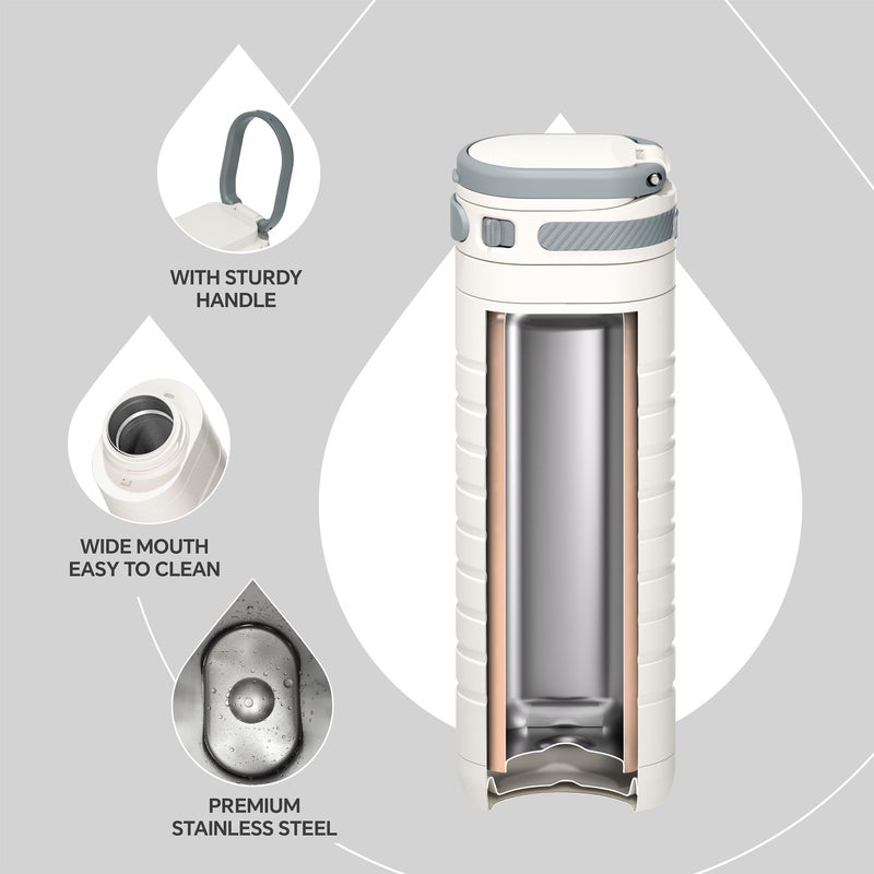IDEUS Insulated Stainless Steel Water Bottle 14 oz Lockable Lid & Leakproof Travel Coffee Mug for Hot/Cold Beverages Fits Most Cup Holder (White) - Image 4