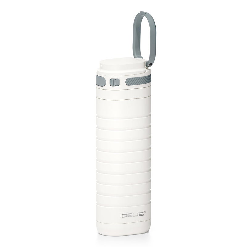 IDEUS Insulated Stainless Steel Water Bottle 14 oz Lockable Lid & Leakproof Travel Coffee Mug for Hot/Cold Beverages Fits Most Cup Holder (White) - Image 1