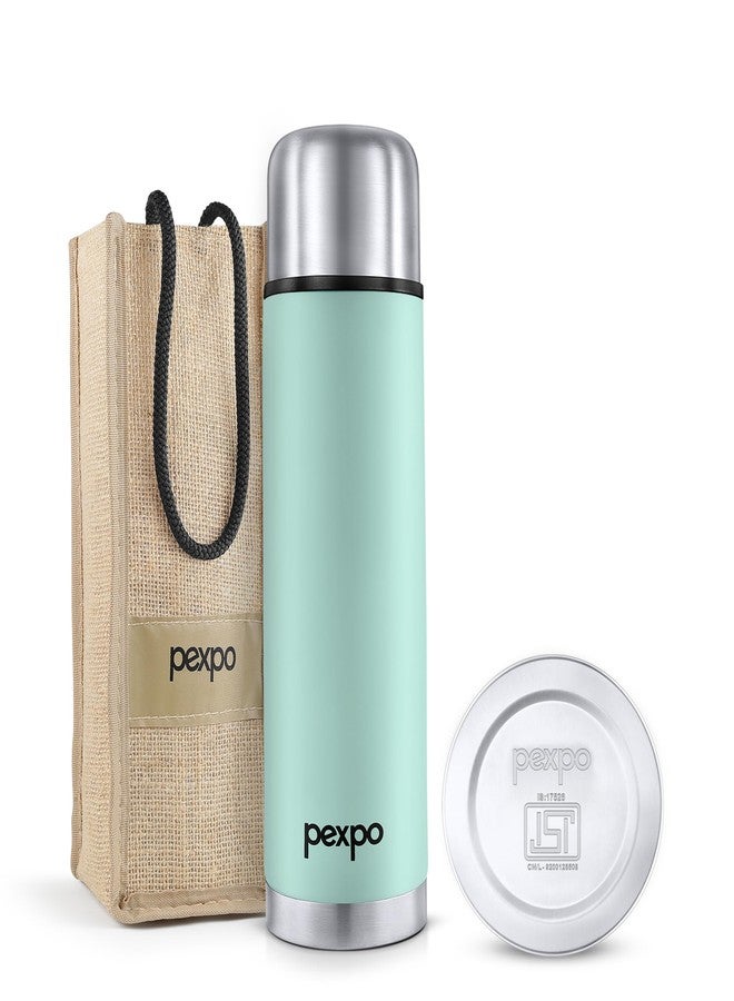 PEXPO Stainless Steel Water Bottle 1 LTR, ISI Certified, Hot & Cold Flask with Jute Bag | Leak Proof| 2 Year Warranty | for School, Office, Travel & Picnic | Flamingo | Sea Green - Image 1