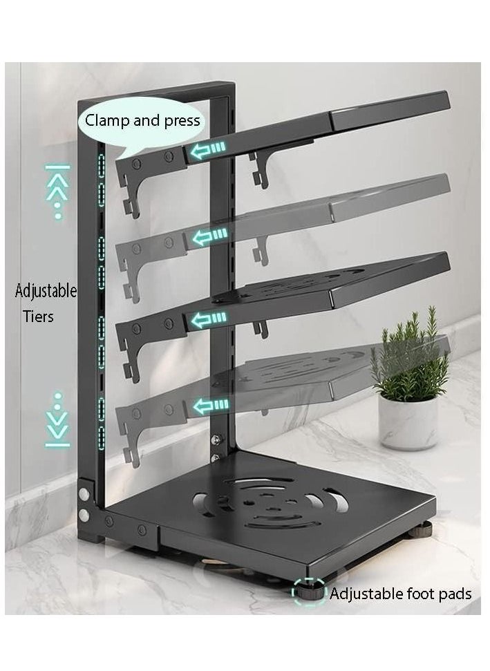 TYCOM - Tycom Pots and Pans Organizer for Cabinet,Kitchen Organizer and Storage Rack,Space Saving Stand with Adjustable Dividers,2 Layer Single Sided With Panel Black. - Image 1