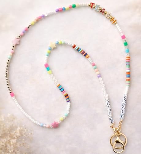 MyfavoriteK Colorful Beaded Lanyard for ID Badge Fun Necklace Teacher Lanyard Cute Lanyard for Teachers Nurses Students (Teach) - Image 5
