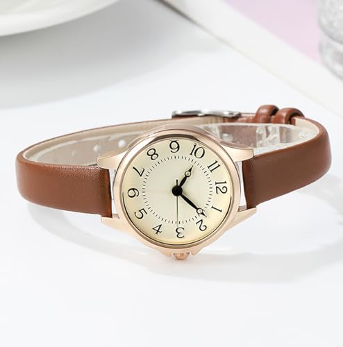 BESTKANG Women's Fashion Leather Strap Watch Easy - Read Dial Casual Quartz Wristwatch Waterproof Watch Women's Small Wrist Watch (Brown) - Image 3