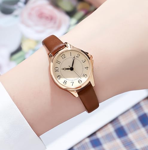 BESTKANG Women's Fashion Leather Strap Watch Easy - Read Dial Casual Quartz Wristwatch Waterproof Watch Women's Small Wrist Watch (Brown) - Image 2