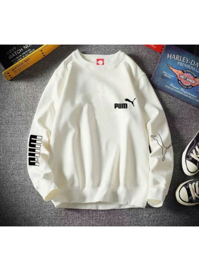 Puma Cream Casual Long-Sleeve Sweatshirt with Black Branding-XXXL