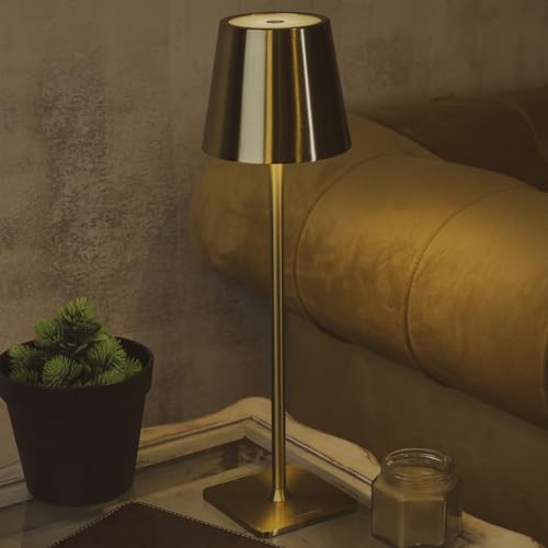 Chronos Conic Cordless LED Table Lamp - USB Rechargeable Portable Touch Control Dimmable 3 Light Color Tunable Table Lamp for Hotel, Cafe, Restaurant or Home for Bedside, Dining (Gold) - Image 1