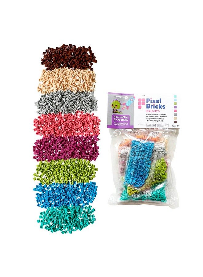 Creative QT Pixel Bricks Mosaic Kit: 1600 1X1 Building Bricks In 8 New Bright Colors Nano Blocks Art Set For Adults/Stem Toy Play Set For Kids Includes 2 Quick Removal Tools And Design Guide  - Image 2