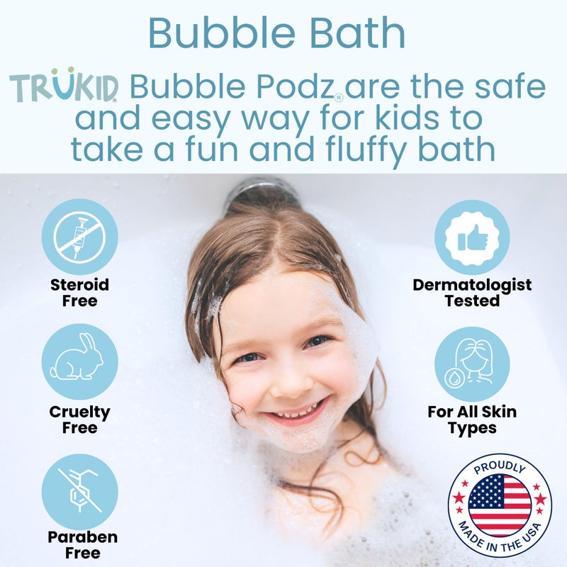 TruKid Bubble Podz Bubble Bath for Kids, Toddlers, & Babies, Tear Free Gentle & Refreshing Bath Bomb for Sensitive Skin with Natural Moisturizers, Non-Toxic, pH Balanced, Bubble Gum Scent (60 Podz) - Image 2