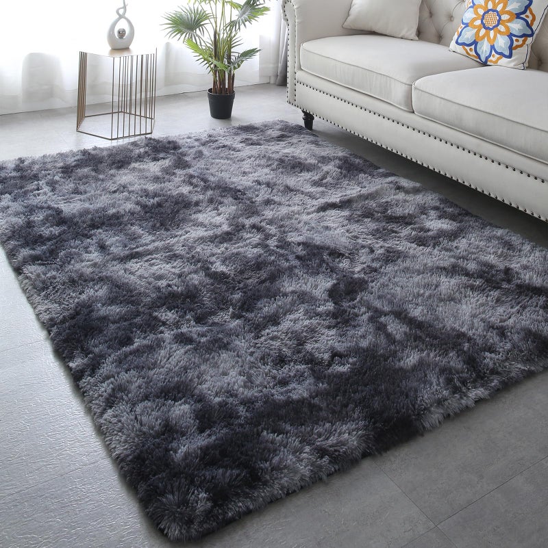 Fluffy Rug 8x10 for Living Room  Large Grey Plush Shag Area Rugs for Bedroom  Modern NonSlip Soft Shaggy Floor Carpet for Home Dorm Kids Room Black and Grey