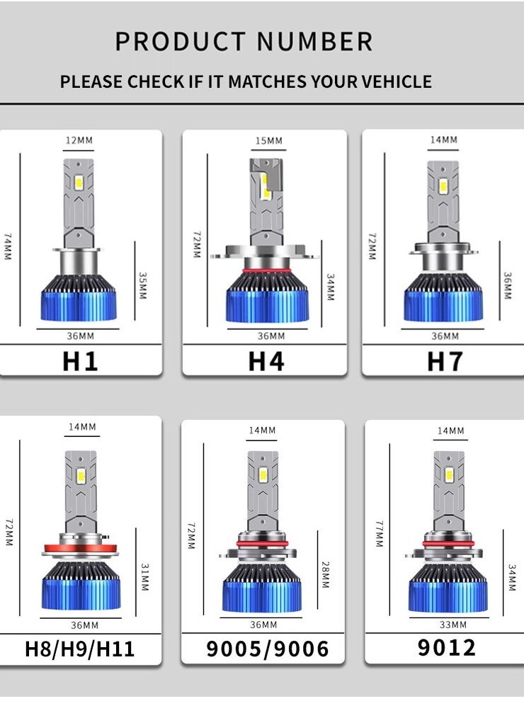 Generic - 2Pcs H7 LED Headlight Bulbs 120W 13800 Lumens 500% Brighter 6000K Cool White IP68 Waterproof - Image 1