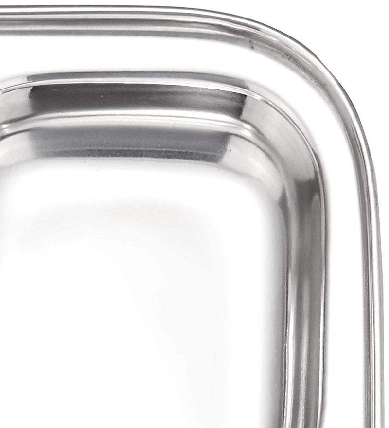 AVIROM Set of 2 Pieces Heavy Duty Stainless Steel 3 in 1 Pav Bhaji Dinner Plate Three Compartment Dinner Plate - Image 3