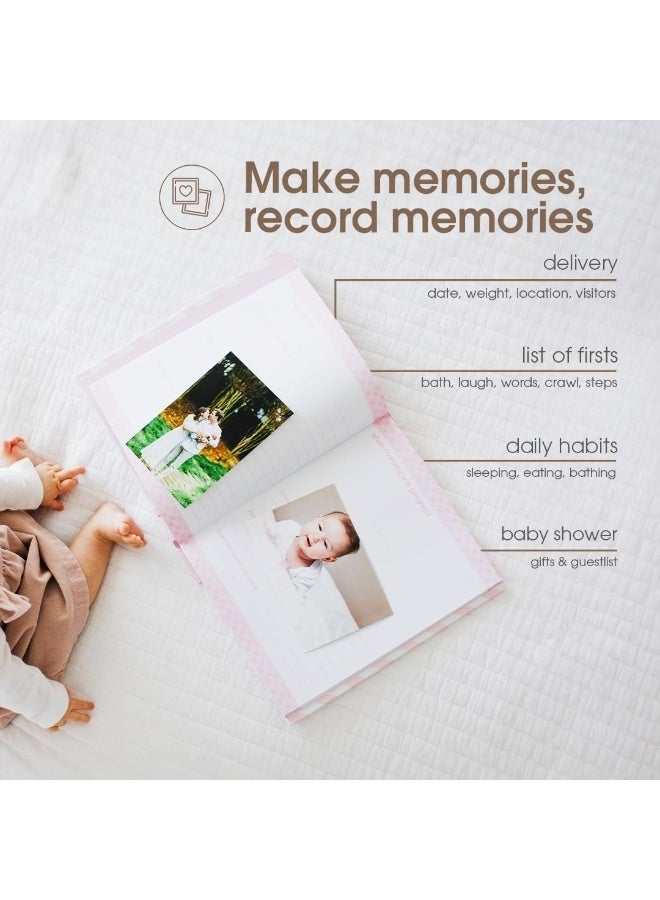 Pearhead First 5 Years Chevron Baby Memory Book With Clean-Touch Baby Safe Ink Pad To Make Baby's Hand Or Footprint Included, Newborn Milestone And Pregnancy Journal, Pink - Image 4