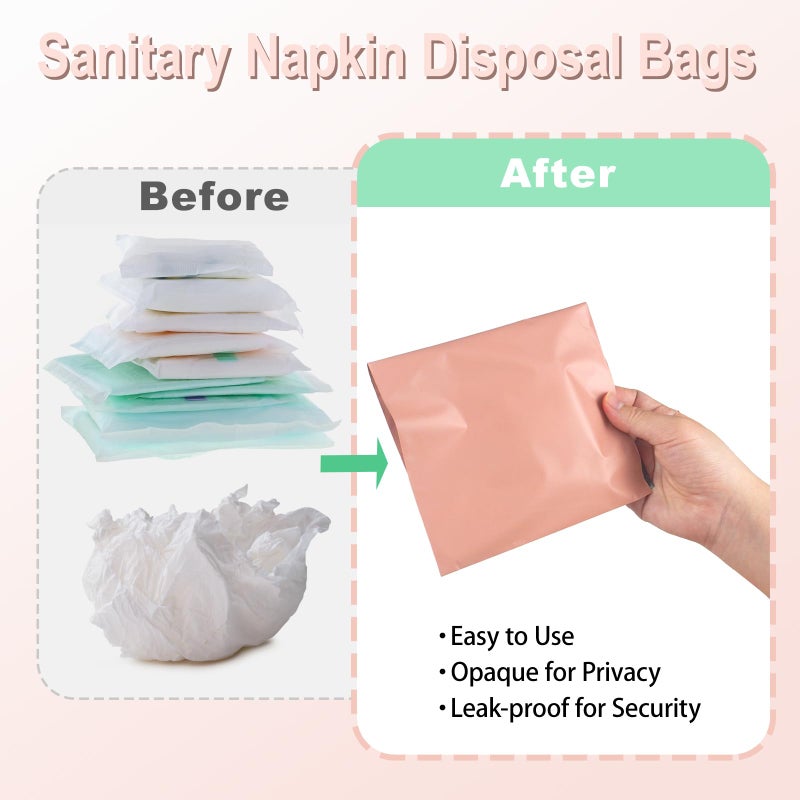 Venyat 100 Pcs Sanitary Napkin Disposal Bags  Feminine Hygiene Disposal Bags For Tampons And Pads  Block Odors  Self-Sealing Seals  10.6 * 5.9 Inch (Pink) - Image 4