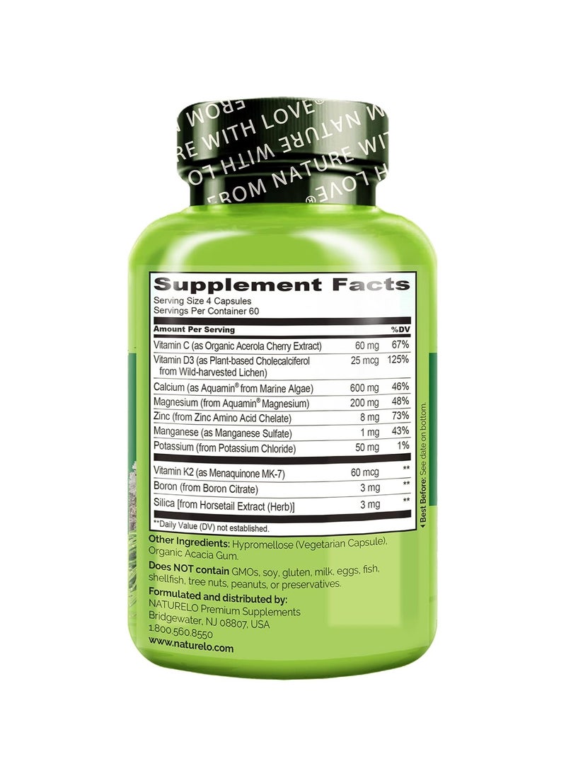NATURELO - Bone Strength Plant Calcium Complex with Magnesium, C, D3, K2 & Zinc to Support Bone Health & Density Dietary Supplement 240 Vegetarian Capsules - Image 1