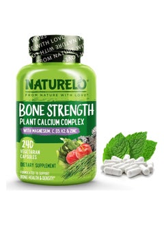 Bone Strength Plant Calcium Complex with Magnesium, C, D3, K2 & Zinc to Support Bone Health & Density Dietary Supplement 240 Vegetarian Capsules