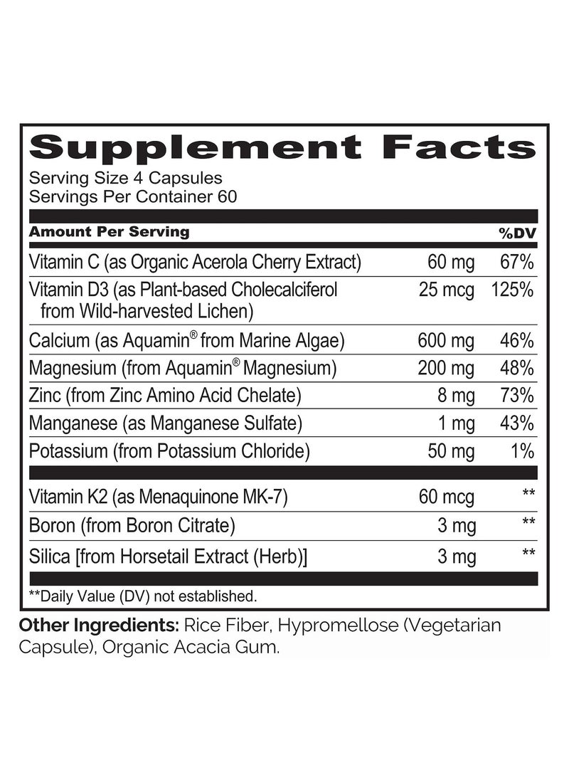 NATURELO - Bone Strength Plant Calcium Complex with Magnesium, C, D3, K2 & Zinc to Support Bone Health & Density Dietary Supplement 240 Vegetarian Capsules - Image 1