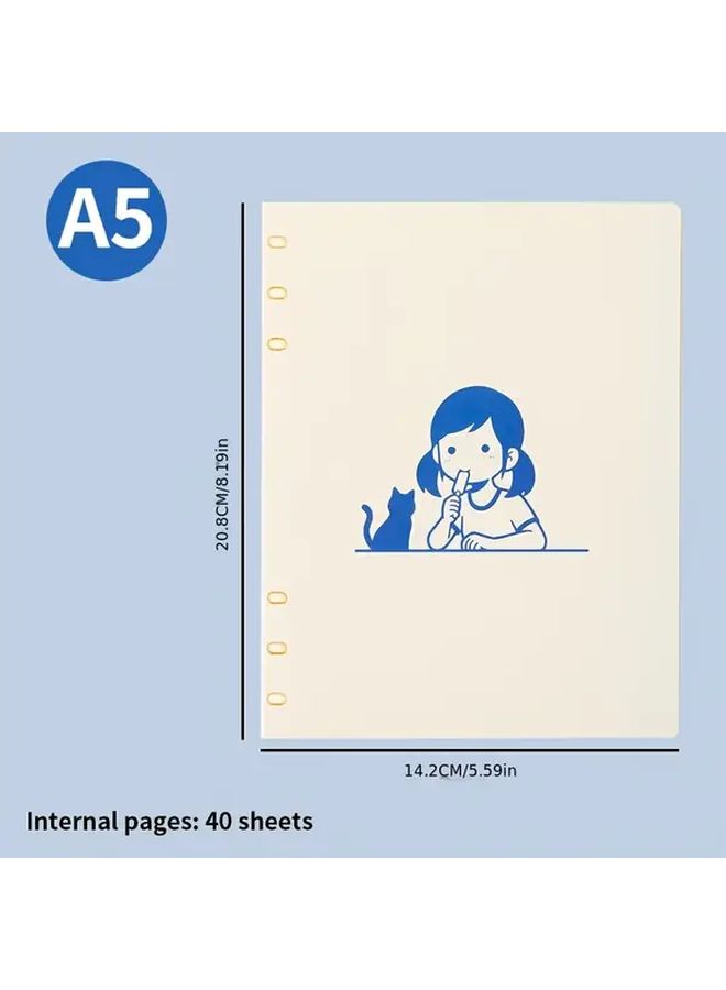 A5 Blue Thickened Loose Leaf Notebook with Removable Mushroom Hole Coil - Image 2