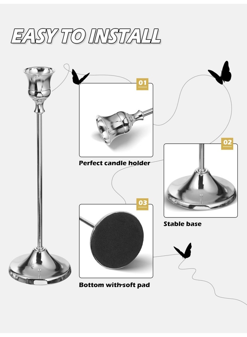 Set of 6 Sliver Candlestick Holders, Taper Candle Holder, for Candlesticks Vintage Modern Decorative Candle Stick Long Holder for Fireplace Party Dining Home - Image 3