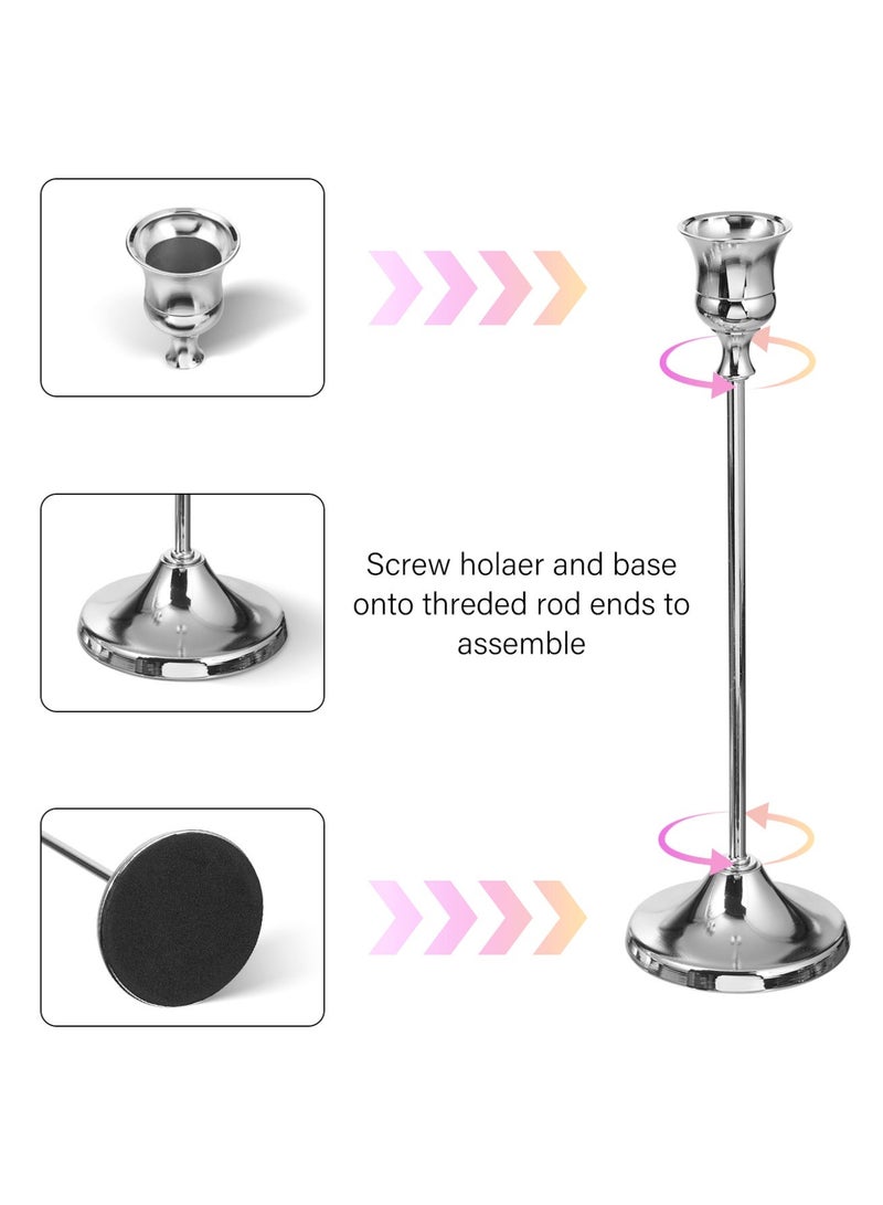 Set of 6 Sliver Candlestick Holders, Taper Candle Holder, for Candlesticks Vintage Modern Decorative Candle Stick Long Holder for Fireplace Party Dining Home - Image 4