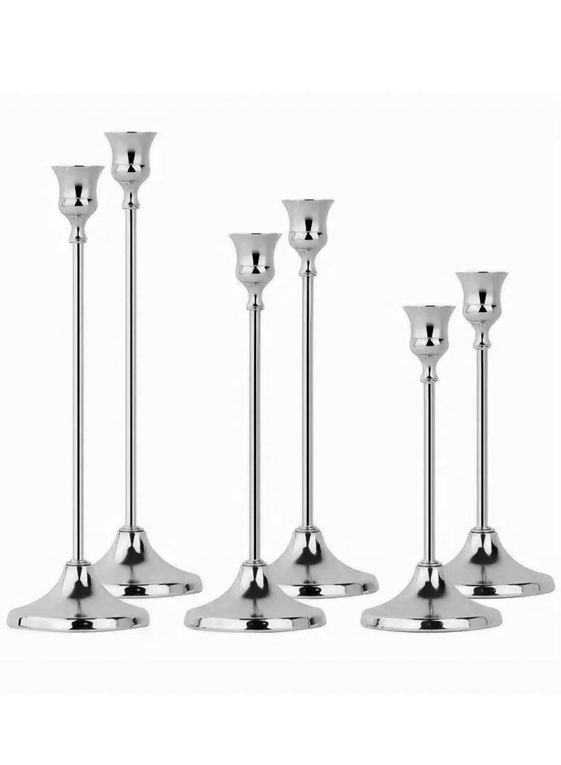 Set of 6 Sliver Candlestick Holders, Taper Candle Holder, for Candlesticks Vintage Modern Decorative Candle Stick Long Holder for Fireplace Party Dining Home - Image 5