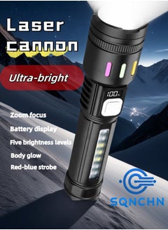 SQNCHN Super Bright Flashlight + High Intensity Strobe, 2-in-1 | Digital Battery Display, Waterproof Flashlight, Side Strobe Function | Ideal for Camping, Outdoor Emergencies  - Image 2