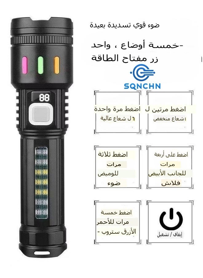 إس كيو إن سي إتش إن مصباح يدوي فائق السطوع + وميض عالي الكثافة، 2 في 1 | عرض البطارية الرقمي، مصباح يدوي مقاوم للماء، وظيفة الوميض الجانبي | مثالي للتخييم، وحالات الطوارئ الخارجية  - Image 3