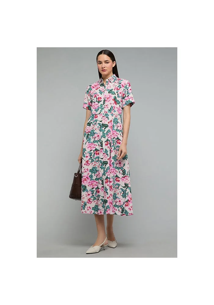 Floral Print Shirt Dress with Short Sleeves