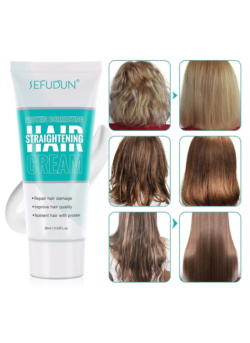 Sefudun - 60ml Protein Correcting Hair Straightener Cream Silk Gloss Hair Straightening Cream Collagen Gloss and Smoothing Hair Cream for No Frizz Hair Curly Hair All Hair Types Hair Products for Women Men - Image 1